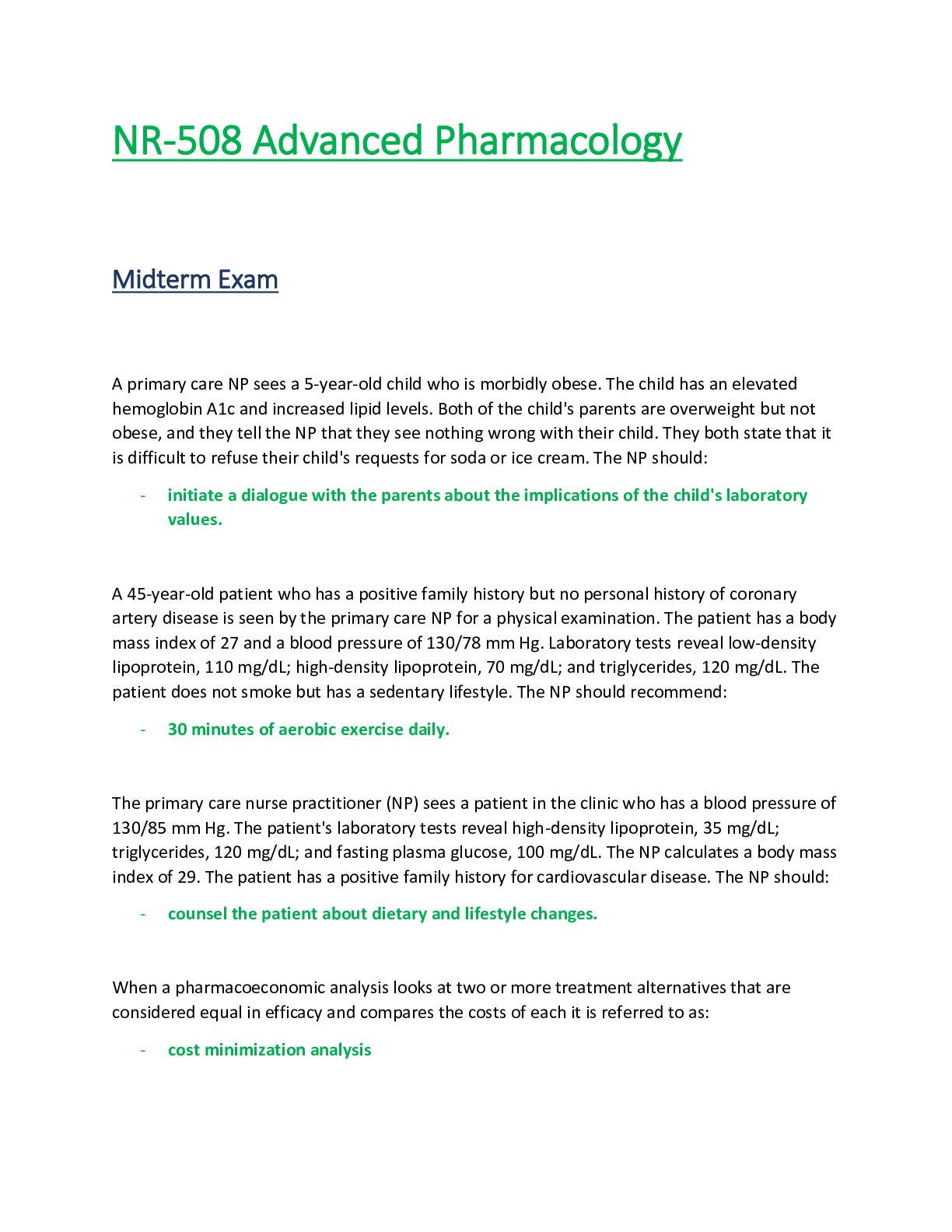 Preview of NR 508 / NR508 Midterm Exam (Latest Update): Advanced Pharmacology - Chamberlain